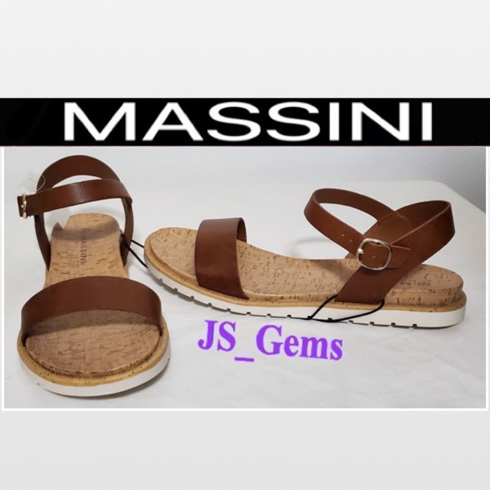 New Massini Shoes Womens Size 9 Sandal Brown Tan Cork Adjustable Straps NWT
